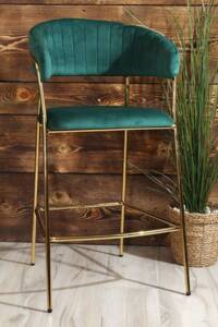 Eleganckie krzesło barowe w stylu glamour MALE zielony welur /złoty