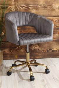 Mały fotel obrotowy w stylu glamour z przeszyciami COMBO szary velvet