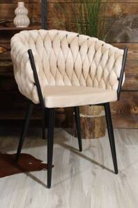 Welurowe krzesło glamour ROSA 2 | beżowa plecionka, czarny stelaż