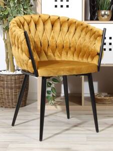 Welurowe krzesło glamour ROSA 2 | miodowa plecionka, czarny stelaż