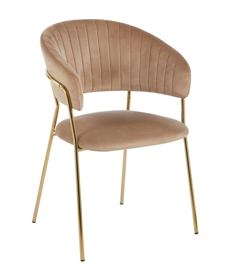 Krzesło do jadalni w stylu glamour MARGO 2 ciemno-beżowy welur / złoty stelaż
