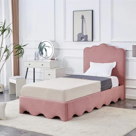 Łóżko tapicerowane ORSO 90 cm różowe mat velvet MAVEL