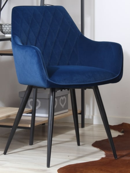 Tapicerowane krzesło z podłokietnikami CARBO | granatowy welur, czarne nogi