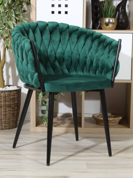 Welurowe krzesło glamour ROSA 2 | zielona plecionka, czarny stelaż