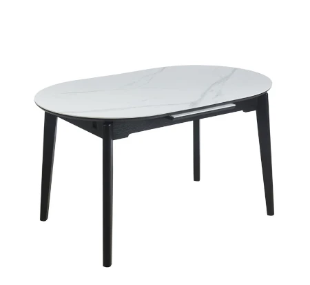 Stół rozkładany NOEL z białym marmurowym blatem i czarną podstawą