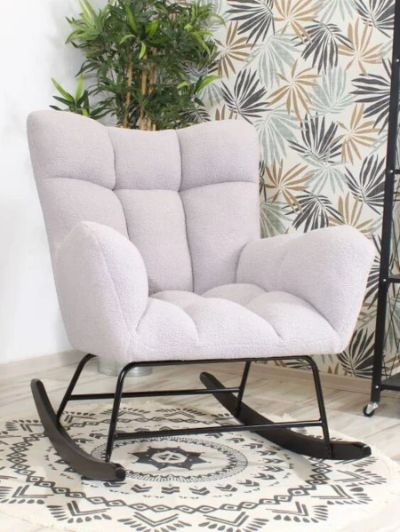 Stylowy i wygodny fotel bujany TEDDY szary boucle