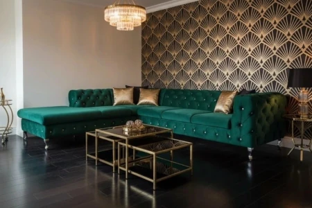 Narożnik pikowany MOMOA z szezlongiem bez funkcji spania 210 x 238