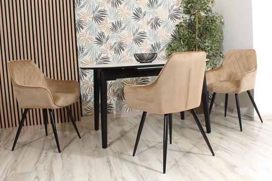 Krzesło w przeszycia skośne CARBO ciemny beż z czarnymi nóżkami