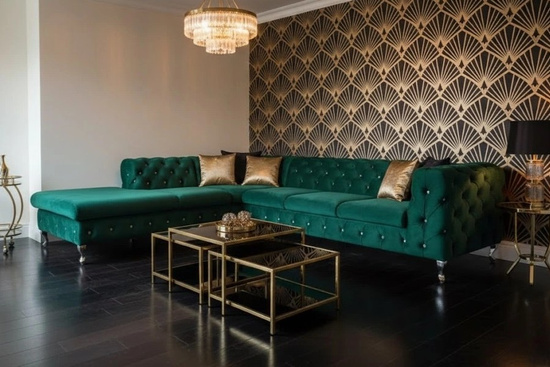 Narożnik pikowany MOMOA z szezlongiem bez funkcji spania 210 x 305