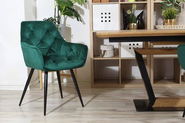 Krzesło fotelowe z podłokietnikami AURORA | zielony welur, styl loft