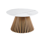 Elegancka ława BLANES okrągła 80 w kolorze biały marmur / dąb