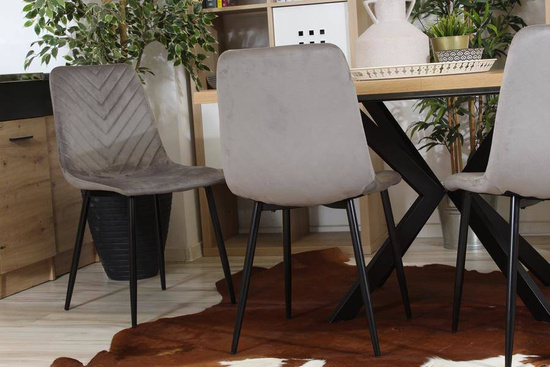 Stylowe krzesło welurowe ESLA szare z czarnymi nogami