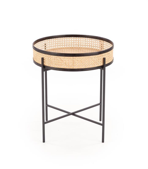 Ława LANIPA z rattanu naturalnego na czarnej metalowej podstawie