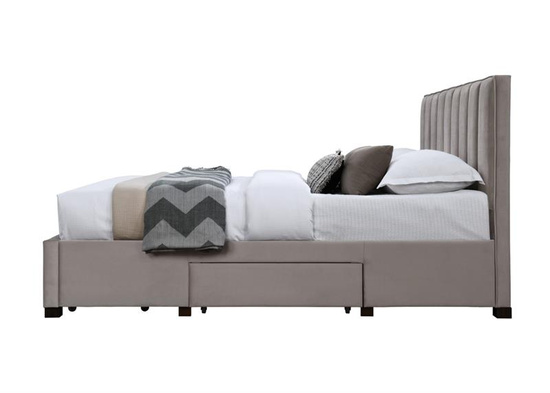 Łóżko z szufladami GRACE 160 w beżowej tkaninie velvet