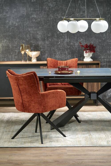 Zestaw do jadalni w stylu modern stół rozkładany LUCIANO + 4 krzesła K540 z obrotowym siedziskiem niebieski marmur na