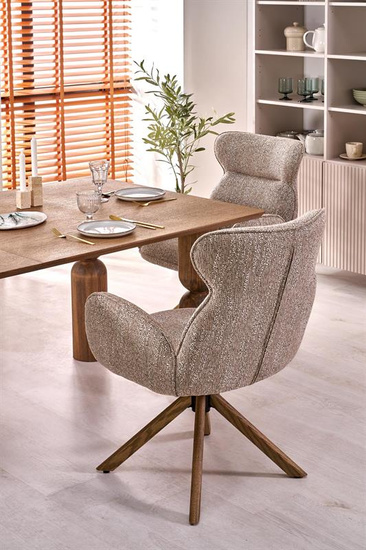 Krzesło z funkcją obracania K585 w odcieniu ciemnego beżu i dębu naturalnego 