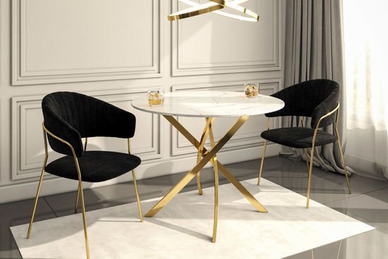 Okrągły stół TAURUS na złotych nogach biały marmur / złoty