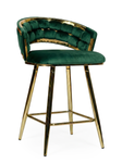 Krzesło barowe plecione półhoker TESSA VELVET zielony na złotym stelażu