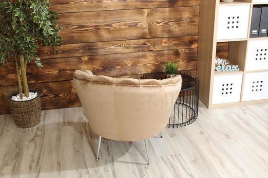 Fotel wypoczynkowy muszla VIDAL z weluru | tapicerka ciemny beż, srebrne nóżki