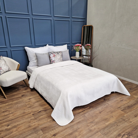 Narzuta na łóżko z weluru CADEN 07 biała jodełka 220 x 240