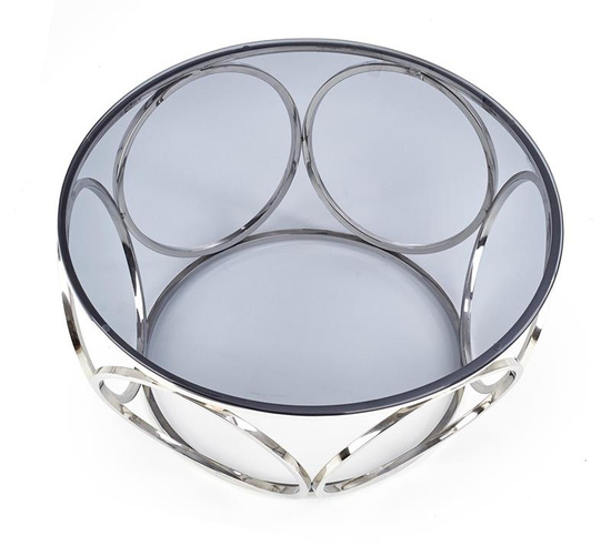 Elegancka ława VENUS ze szklanym blatem dymionym i srebrnym stelażem