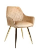 Krzesło w przeszycia skośne CARBO ciemny beż ze złotymi nóżkami