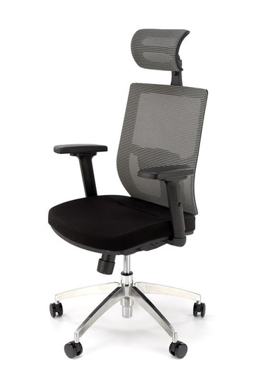 Ergonomiczny fotel gabinetowy ADMIRAL w kolorze czarno-popielatym z aluminiową podstawą