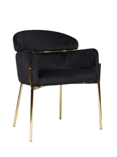 Krzesło z podłokietnikami glamour ze złotym łącznikiem LUNGO VELVET czarne na złotym stelażu