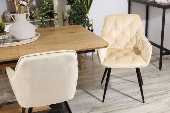 Krzesło fotelowe z podłokietnikami AURORA | beżowy welur, styl loft