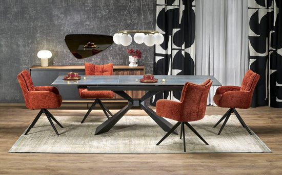 Zestaw do jadalni w stylu modern stół rozkładany LUCIANO + 4 krzesła K540 z obrotowym siedziskiem niebieski marmur na