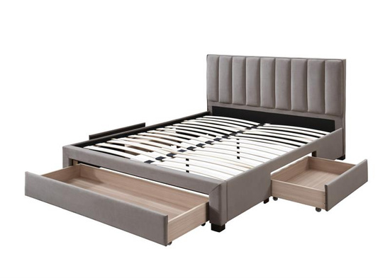 Łóżko z szufladami GRACE 160 w beżowej tkaninie velvet