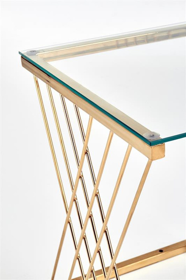 Nowoczesna ława NANCY w kolorze złotym z transparentnym blatem