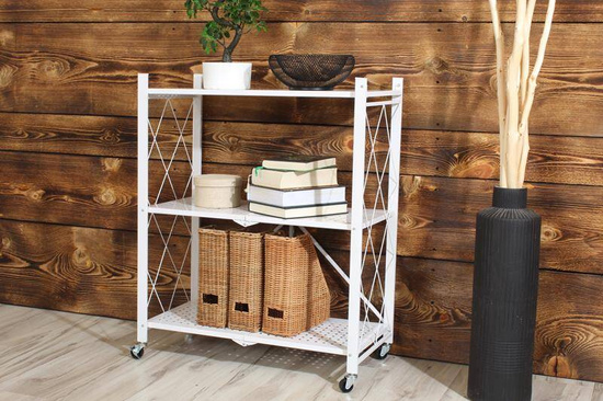 Metalowy regał składany z trzema półkami BRUNO 3P biały