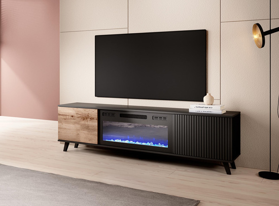 Stolik RTV RANDOM RTV-K 180 cm z kominkiem dąb wotan/czarny