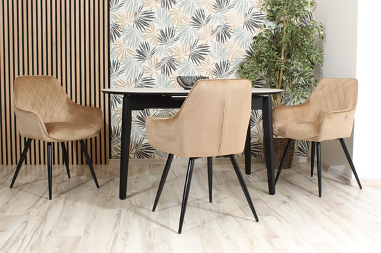 Krzesło w przeszycia skośne CARBO ciemny beż z czarnymi nóżkami