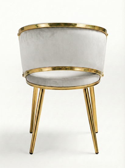 Welurowe krzesło z przeplatanym oparciem TESSA VELVET szare na złotym stelażu