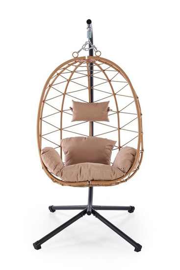 Stylowy fotel ogrodowy SNAKE w kolorze naturalnym z beżowymi poduszkami