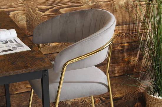 Krzesło barowe w stylu glamour MARGO szary welur /złoty