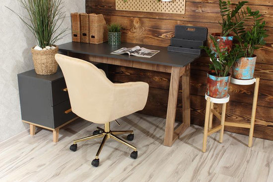 Fotel kubełkowy do biurka FABIO beżowy/złoty