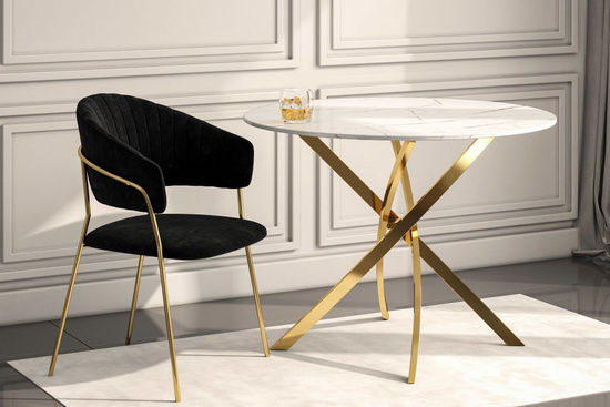 Okrągły stół TAURUS na złotych nogach biały marmur / złoty