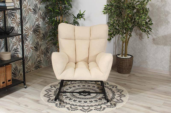 Stylowy i Wygodny Fotel bujany TEDDY beżowy boucle