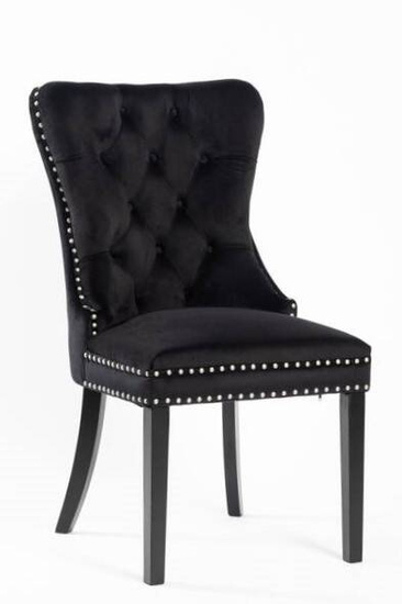 Krzesło na sprężynach pikowane z kołatką i ćwiekami HUGO czarne