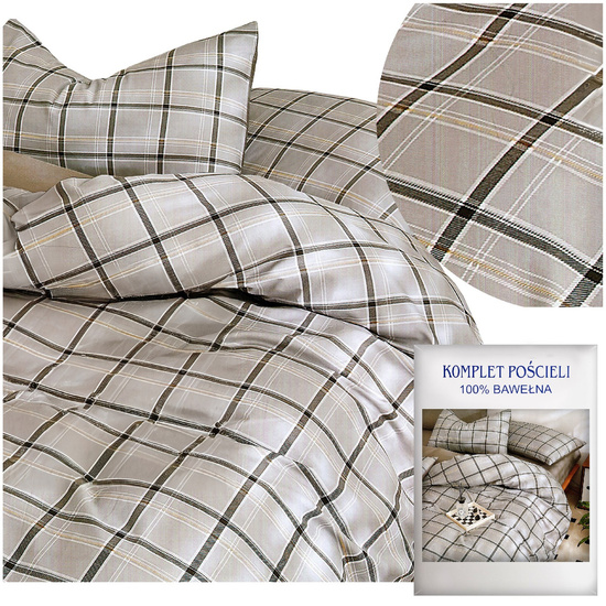 Pościel w kratkę 160 x 200 3cz Satyna Bawełniana nr A1777