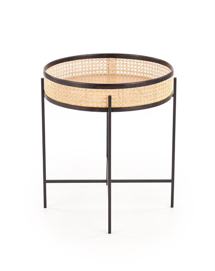 Ława LANIPA z rattanu naturalnego na czarnej metalowej podstawie