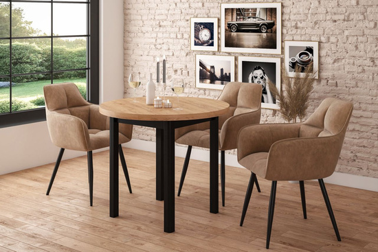 Stół rozkładany okrągły SORBUS dąb złoty craft / czarny