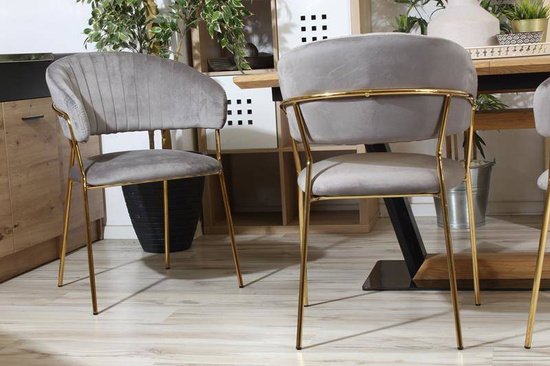 Welurowe krzesło do jadalni w stylu glamour MARGO 2 szare na złotym stelażu