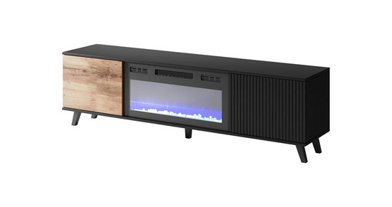 Stolik RTV RANDOM RTV-K 180 cm z kominkiem dąb wotan/czarny