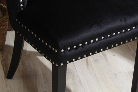 Krzesło na sprężynach pikowane z kołatką i ćwiekami HUGO czarne