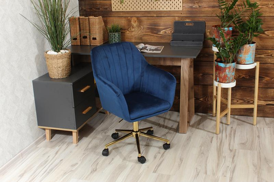 Fotel kubełkowy do biurka FABIO granatowy/złoty