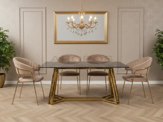 Krzesło do jadalni w stylu glamour MARGO 2 ciemno-beżowy welur / złoty stelaż